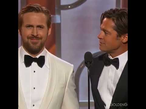 Ryan Gosling & Brad Pitt at the 2016 Golden Globes joking around