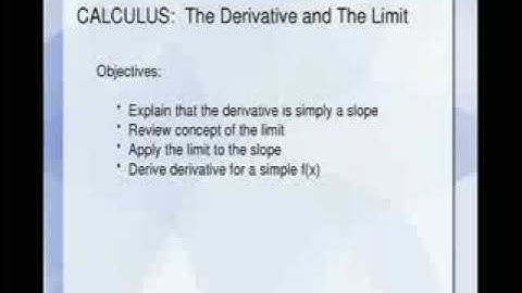 Calculus  The Derivative and The Limit