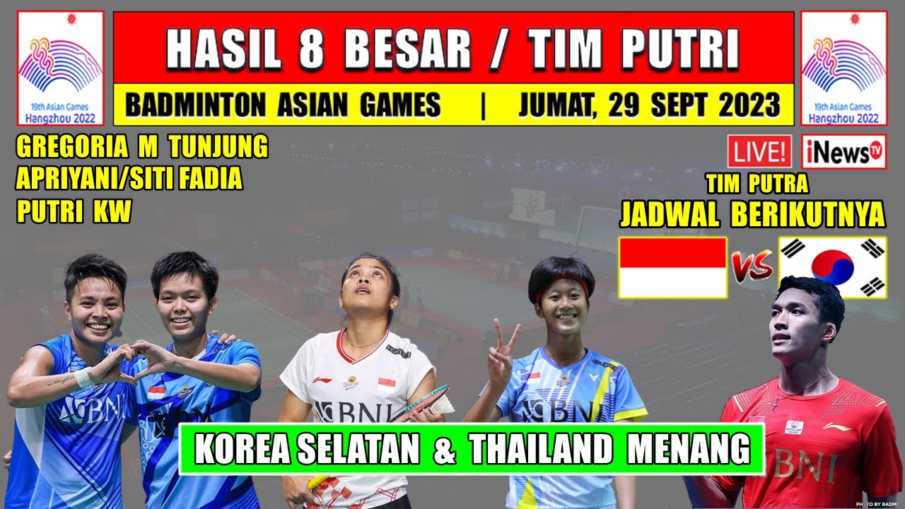 Hasil 8 Besar Badminton Asian Games 2023 Hari Ini ~ APRI/SITI Kalah ~ INDONESIA vs CHINA