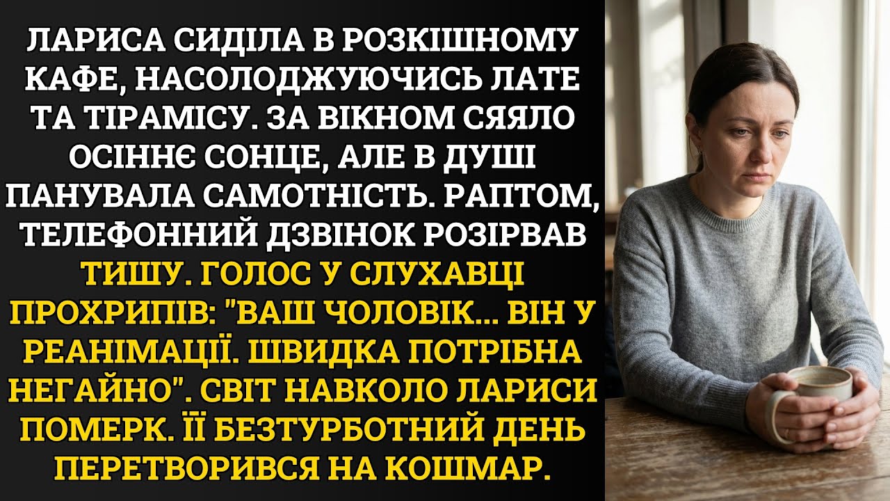Лариса сиділа в розкішному кафе, насолоджуючись лате та тірамісу. За вікном сяяло осіннє