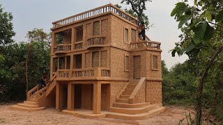 Building The Most Creative Great Modern 4-Story Mud Villa House Design In The Forest