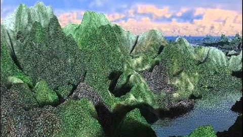 Soft shadows on textured heightmap. Volumetric clouds.