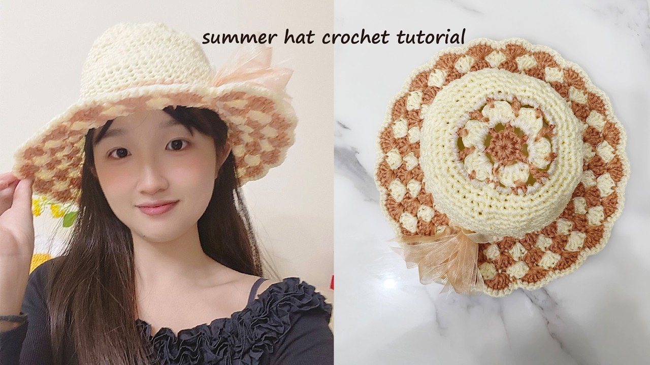Crochet Summer Sun Hat 🌿 Transparent Ribbon Yarn | Breathable Lace & Wide Brim Tutorial