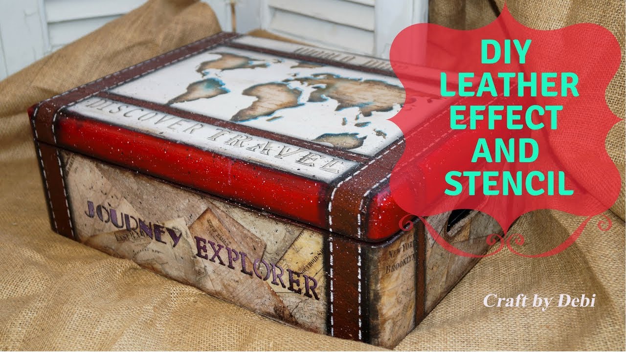 Decoupage - Εφέ Δέρμα - Ζωγραφική Με Στένσιλ Σε Ξύλινο Κουτί / Craft by Debi