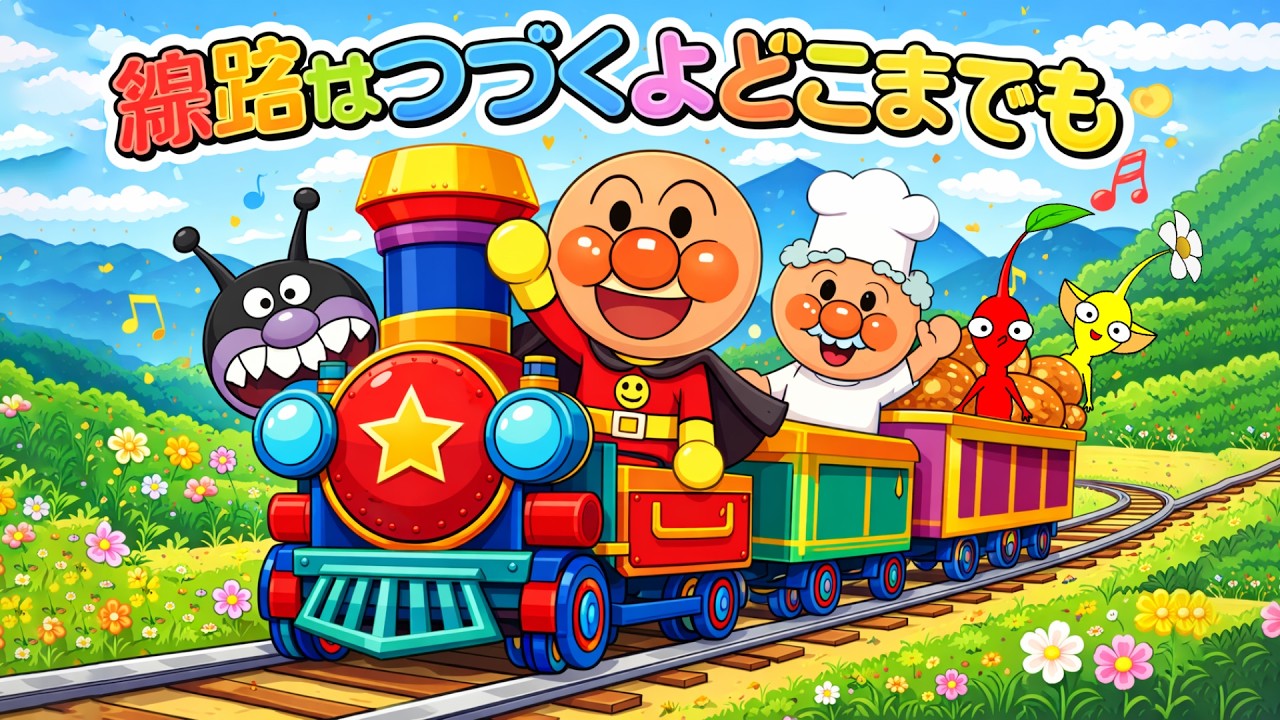 【線路はつづくよどこまでも】 アンパンマンとピクミンのワクワクでんしゃダンス♪｜童謡・歌詞付き