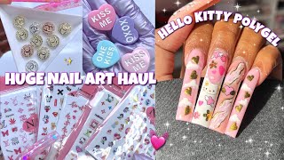 TRYING $200 WORTH NAIL ART FROM NAIL HOILDAY | PINK HELLO KITTTY POLYGEL NAILS | NAIL ART HAUL