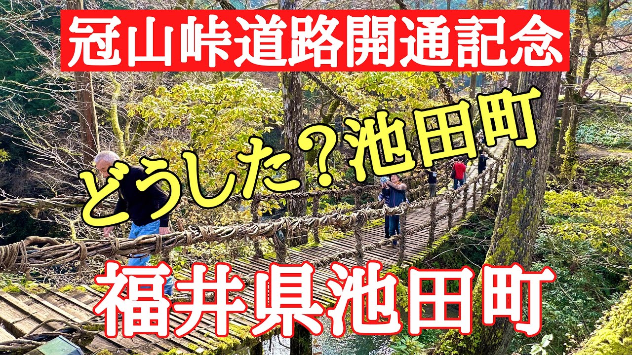 冠山峠道路開通記念（かずら橋）#おすすめ #旅行#恋愛、2023年11月19日に開通した冠山峠道路で福井県池田町が凄いことになっていました。