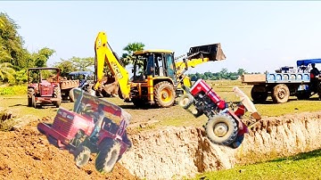 Jcb 3dx Loading Mud Trolley Mahindra Arjun And Swaraj 855 Powertrac Earo50 Tractor