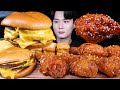 트리플 치즈버거 양념치킨 멘보샤 치킨 먹방ASMR MUKBANG TRIPLE CHEESEBURGERS &amp; FRIED CHICKEN チキン チーズバーガー eating sounds