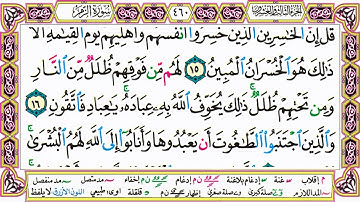 القرآن الكريم مقسم صفحات | الشيخ حاتم فريد | سورة الزمر | صفحة 460 مكتوبة | مصحف التجويد الملون