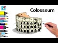 How to draw the  Colosseum Real Easy for kids and beginners