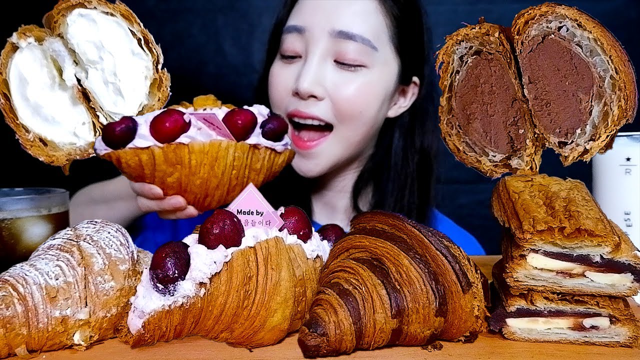 ASMR 크림 가득 크루아상 리얼사운드 먹방. Cream Croissant Mukbang クロワッサン