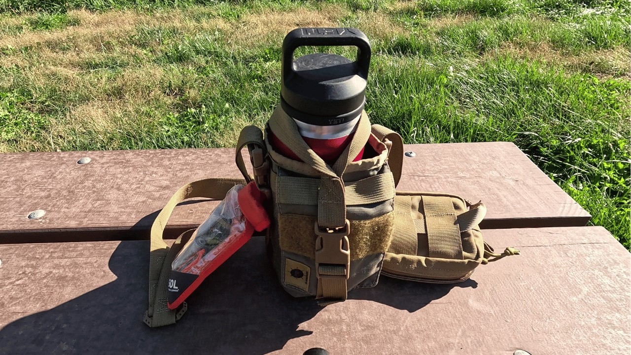 military bag for yeti 36 oz bottle Gonex Drawstring MOLLE Water Pouch keeping the pouch in place during your adventures Yeti Rambler Bottle Sling |