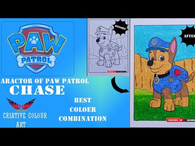 DESENHO PINTAR DA PATRULHA CANINA CHASE PAW PATROL COLORIR Musica Infantil  Kids Cores para criança 