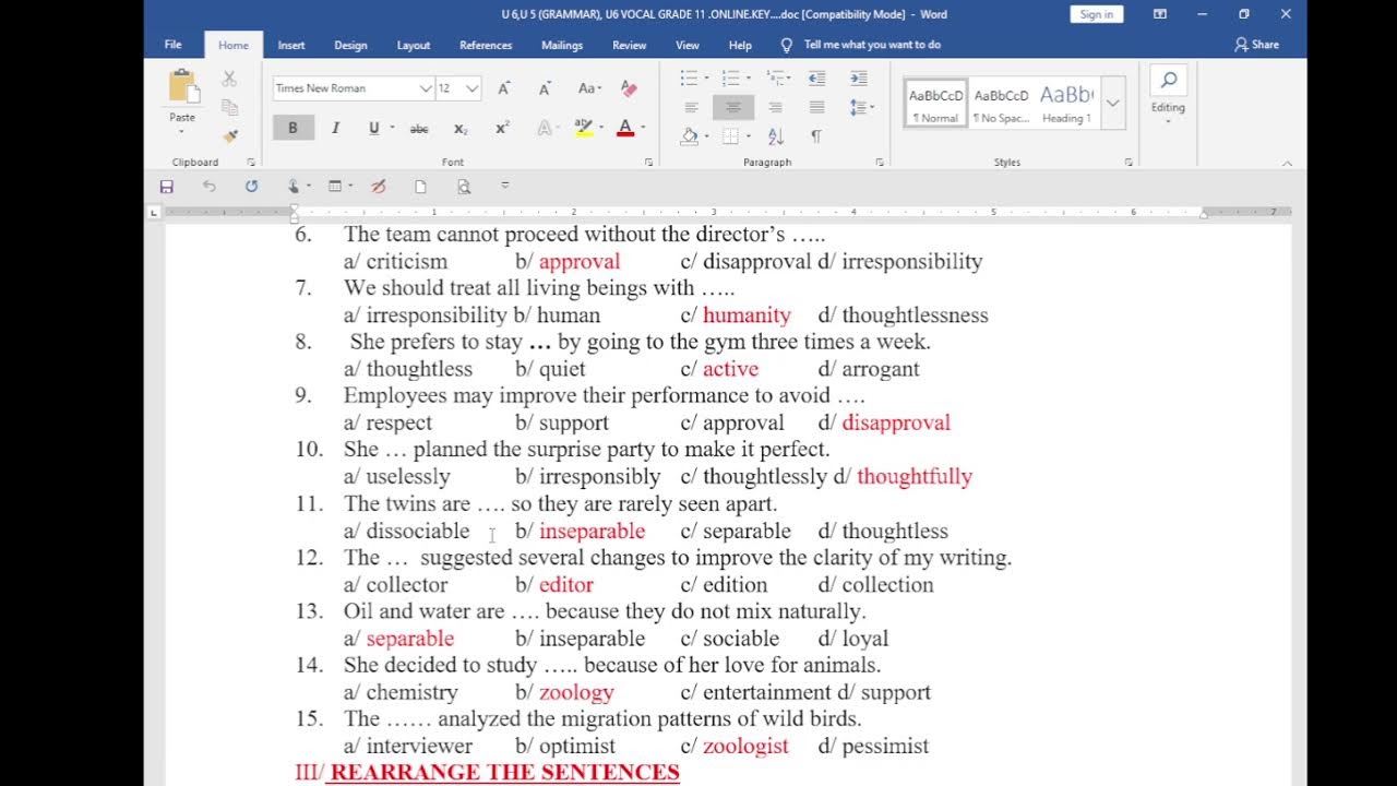 Ôn tập kiểm tra giữa học kỳ 2 môn Tiếng Anh (khối 11) đợt 1