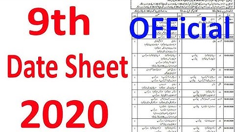 9th Class Date Sheet 2020 | 9th Class Date Sheet 2020 | Date Sheet Of 9th Class 2020