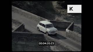 UK 1970s Mini Driving In Countryside, Villages 35mm