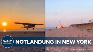 NEW YORK: Spektakuläre Notlandung! Kleines Flugzeug überschlägt sich am Strand von Long Island