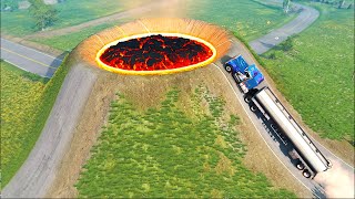 Cars driving over a Volcano on the Road ▶️ BeamNG Drive