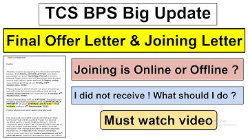 TCS BPS Joining Update | Joining Location | Joining Date | Final Offer Letter | Offline | #tcsbps