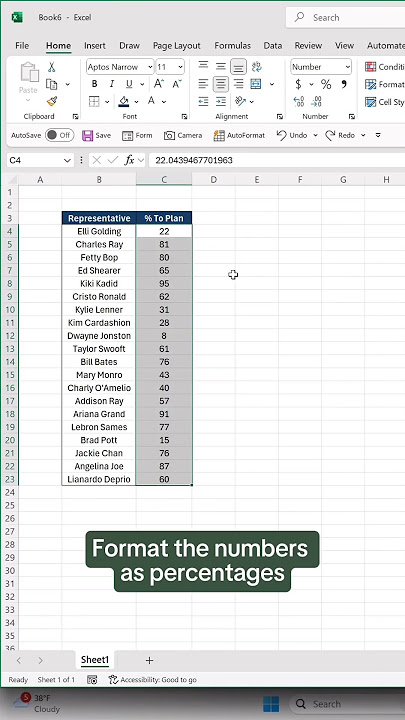How to convert whole numbers into percentages using custom formatting 💯 #excel #tutorial #hacks