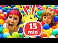 Kids play with dolls  mommy for lucky toy slide  ball pit family fun