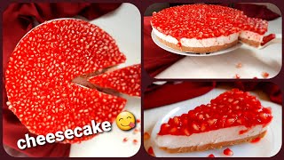 Pomegranate cheesecake recipe تشيز كيك باردة بدون فرن \ تشيز كيك الرمان سهلة ولذيذة