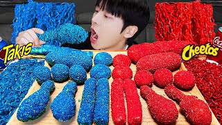 ASMR MUKBANG | TAKIS CHEETOS RED BLUE FIRE NOODLES CHICKEN cheese stick, corn dog Eating