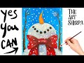 How to Draw Snowman Catching Snowflakes 🌟🎨 How to paint acrylics for beginners: Paint Night at Home