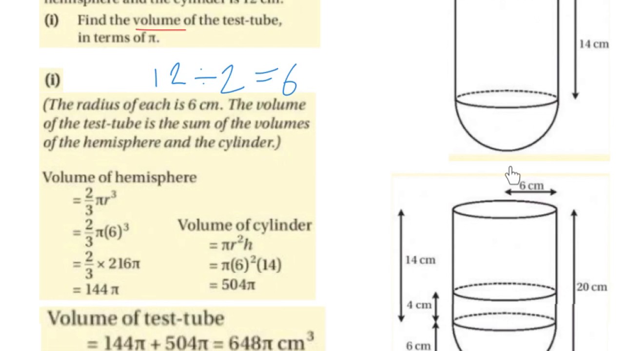 LC HL volume, height of a hemisphere, cylinder