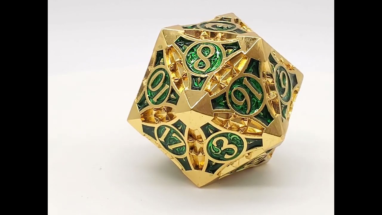 Gnome Forged - Gold w/ Green - Old School Oversized Large 40mm D20 Metal Die