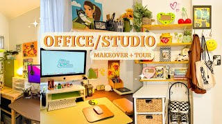 Room Makeover | aesthetic art studio/office | organizing, decorating & painting + tour!