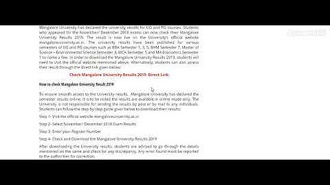 Mangalore University Results 2019 Declared, Check at ...