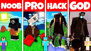 Minecraft Battle: NOOB vs PRO vs HACKER vs GOD! PLUNGER CAMERA MAN STATUE BUILD CHALLENGE