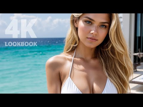 4K AI Art Lookbook - Beautiful Blonde AI Model wearing Bikini and Shirt