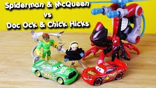 Spiderman SPIDER MAN lightning mcqueen & spider copter vs doc ock & marvel disney pixar cars toys