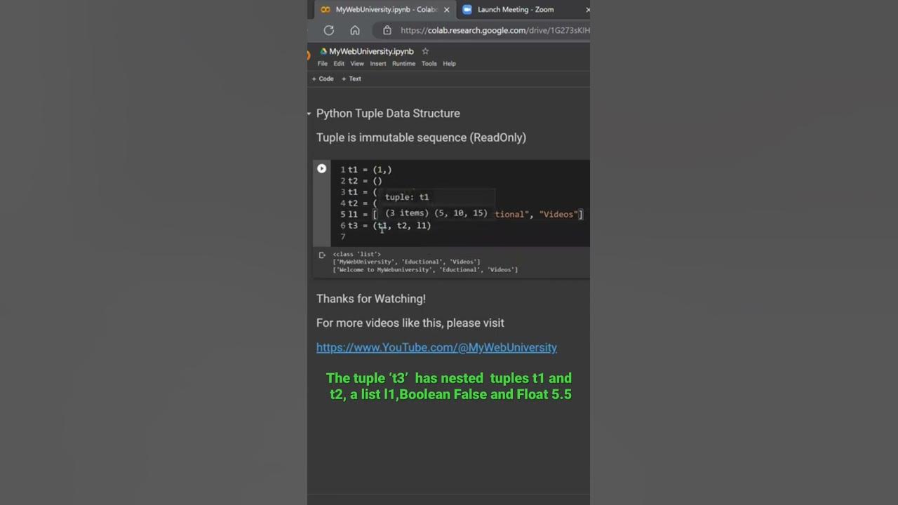 Python tuple data structure containing two nested tuples, a List, a ...