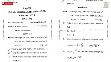 BCA 1ST SEM MATHEMATICS 1ST DEC 2020 | CCSU