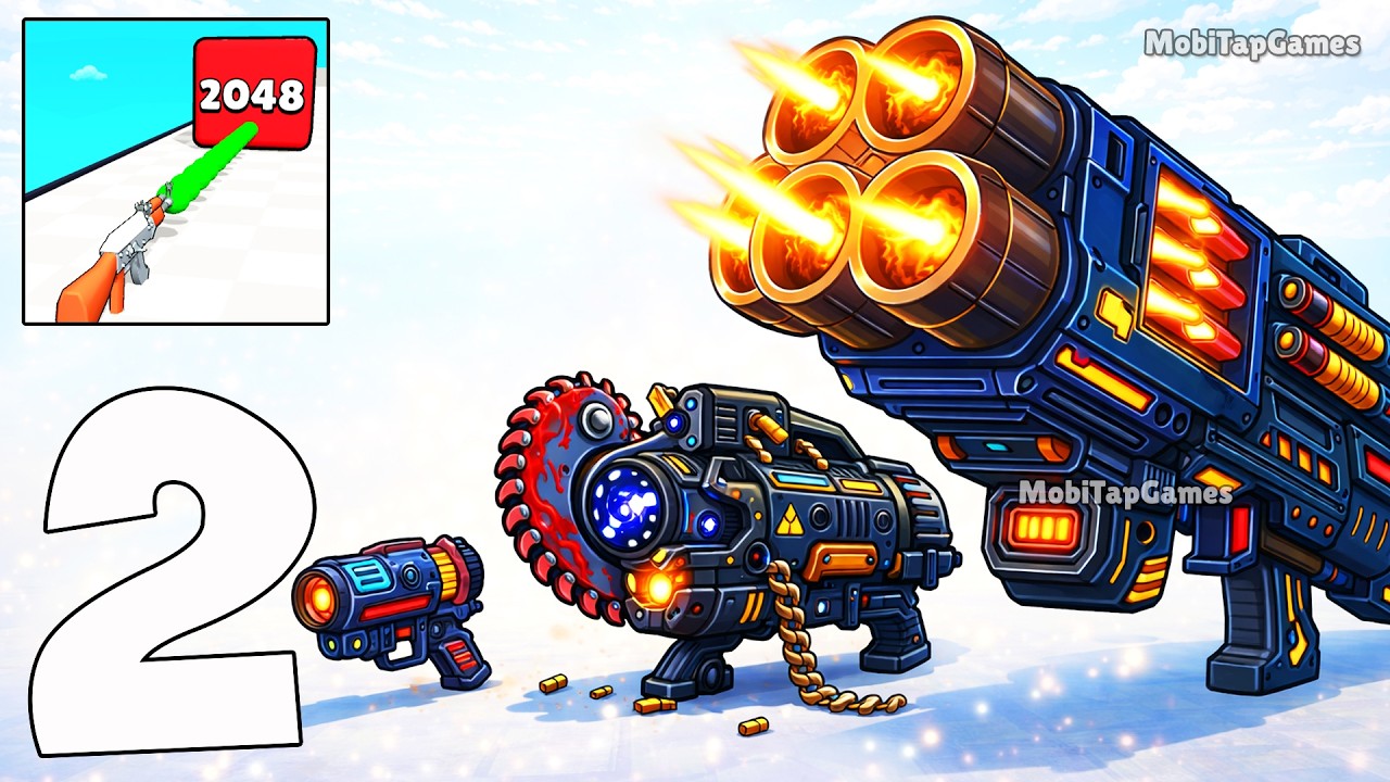 Gun Up 2048 - Gameplay Walkthrough Part 2 - Merge Guns and Upgrade Power (iOS, Android)