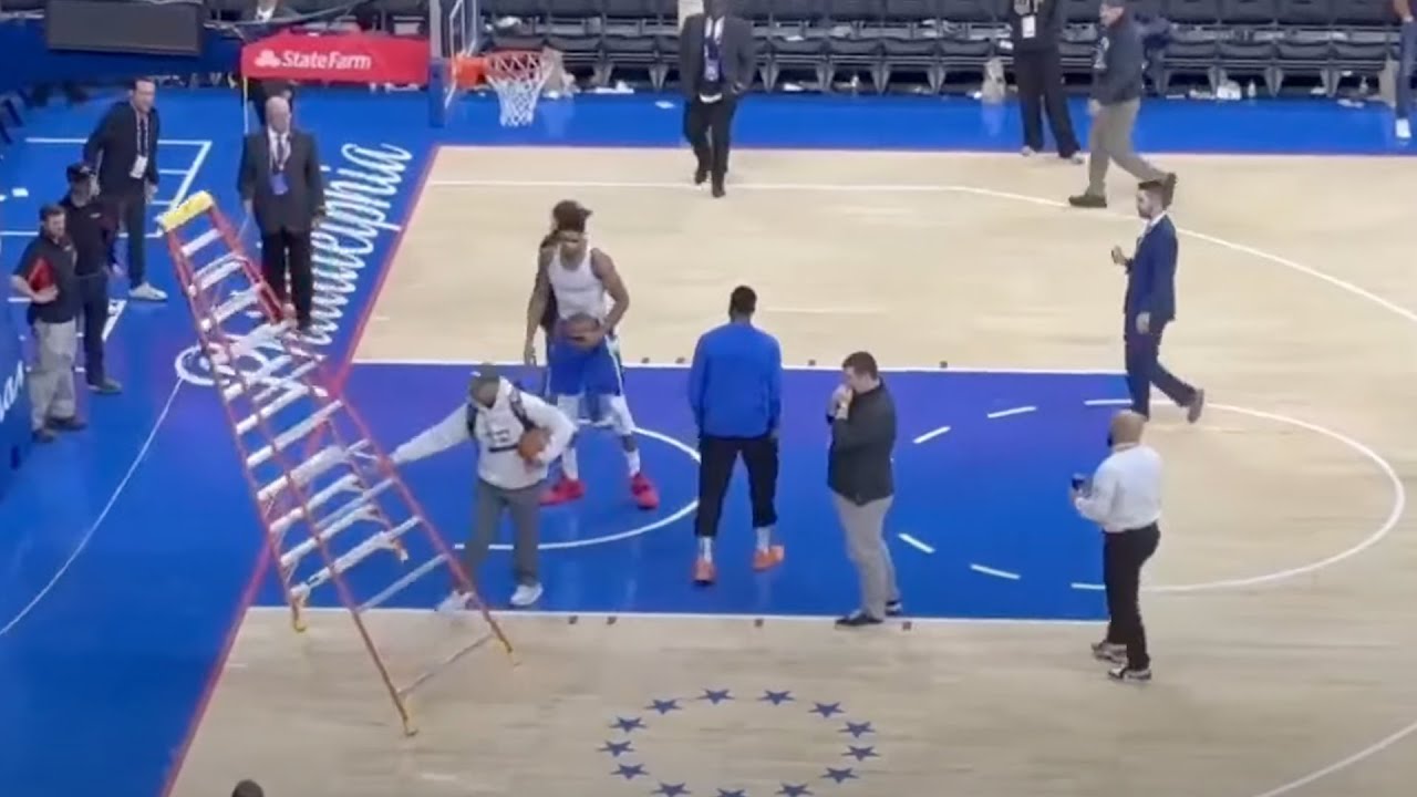 Giannis Antetokounmpo Knocks Over Ladder Following Post-Game ...