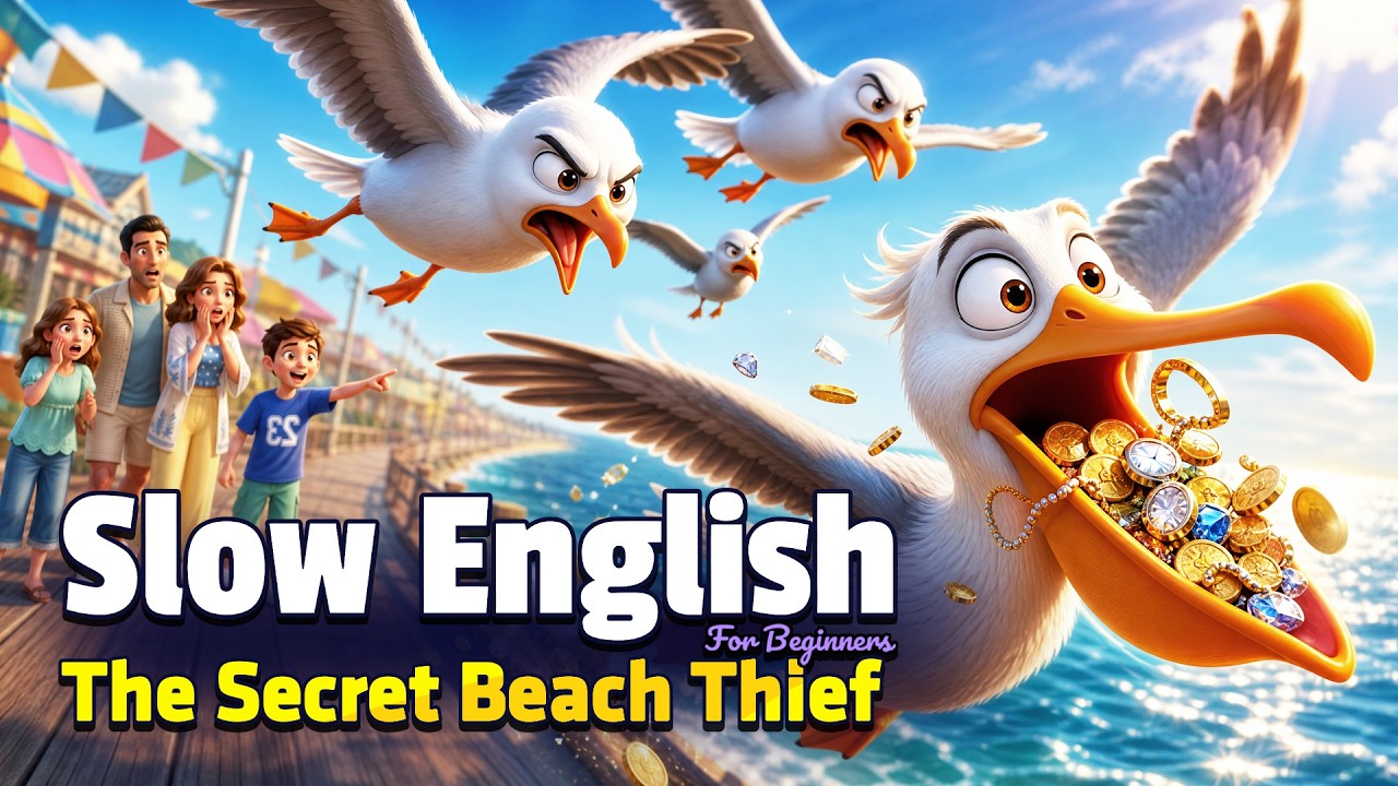Seagulls Mission, the Secret Beach Thief! | Easy English Listening Practice (A2)