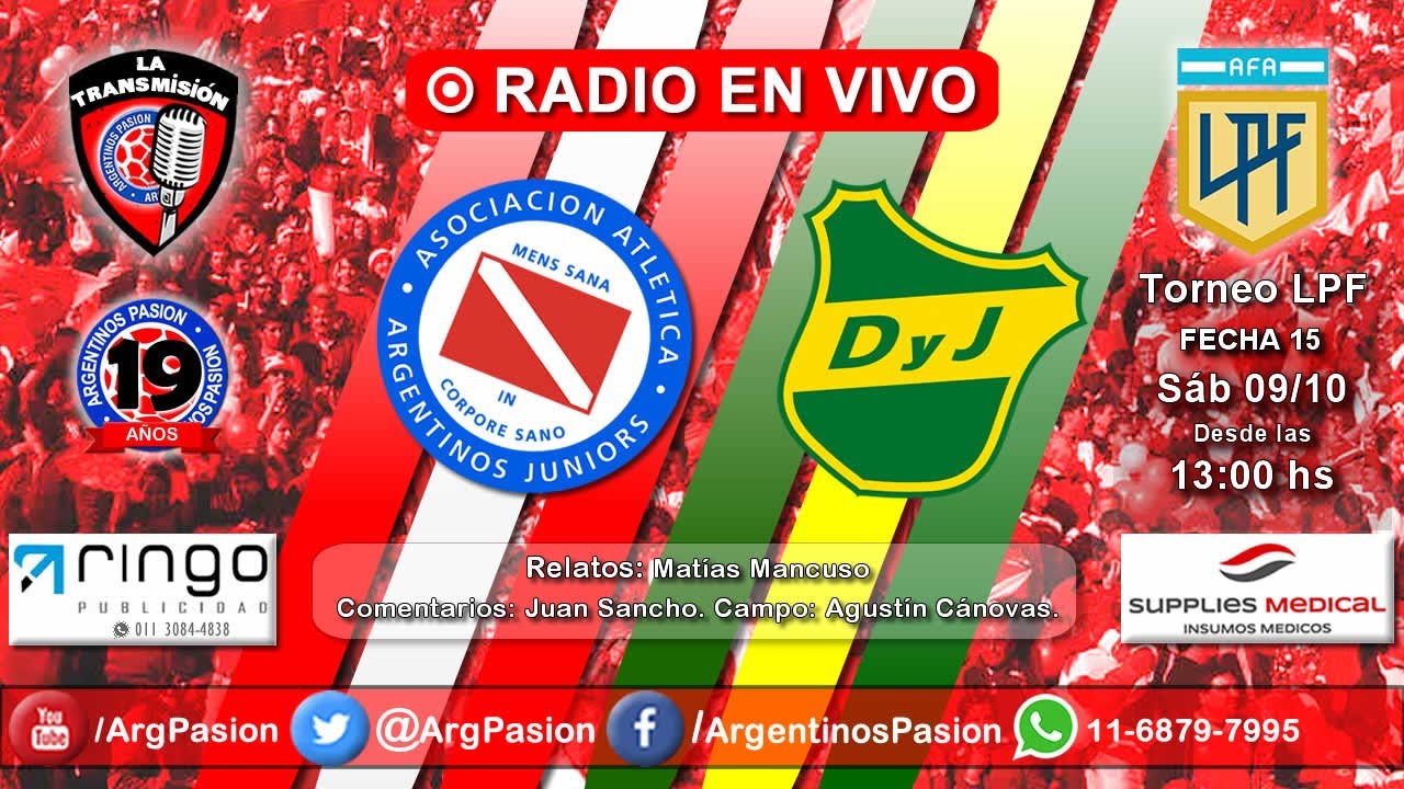 ARGENTINOS JUNIORS vs DEFENSA y JUSTICIA TRANSMISIÓN en VIVO YouTube ARGENTINOS JUNIORS vs DEFENSA y JUSTICIA TRANSMISIÓN en VIVO YouTube