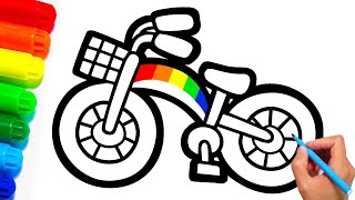 How To Draw A Bicycle - Rainbow Bicycle Drawing And Coloring Page For Kids - Easy Drawing For Kids