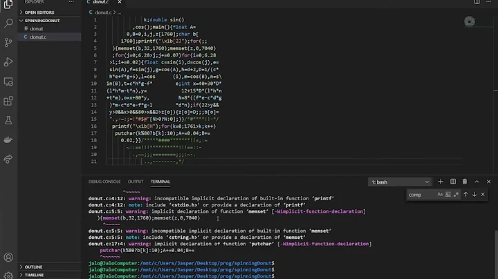 Donut shaped C Code that produces spinning Donut