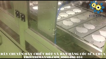 Dây chuyền máy chiết rót sữa chua, dán nắp cốc sữa chua 4 hàng tự động |Thietbimaysb.com