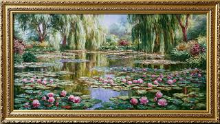 Monet Water Lily Garden Oil Painting | 12 Hour 4K Art Screensaver | Gold Frame screenshot 5