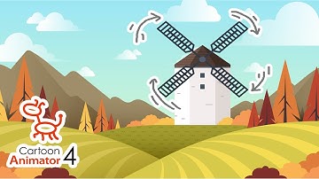 Wheel rotate wind turbines in cartoon animator 4