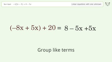 Solve -4(2x-5)=8-5x: Linear Equation Video Solution | Tiger Algebra