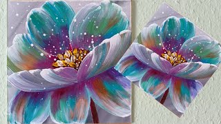 How to paint easy colorful flower / Demonstration /Acrylic Technique on canvas / Blume Malen Acryl