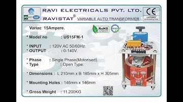 Variable Auto Transformer | Variac | Dimmer | Regulator | 15Amps , Model no. US15FM-1